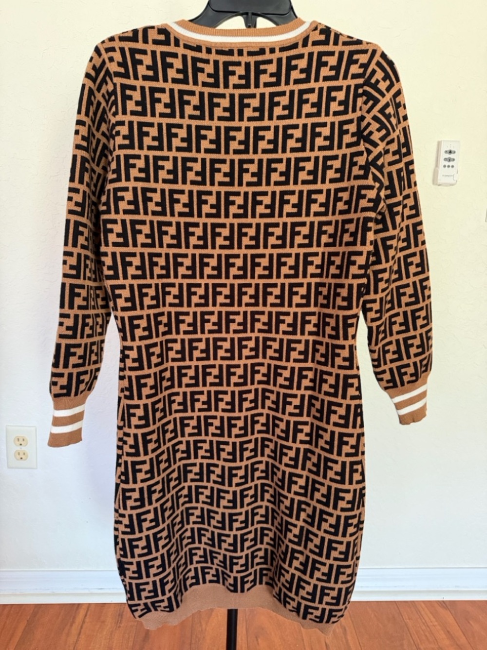Authentic Fendi Brown & Black FF Logo Knit Dress with Striped Trim size small - Picture 2 of 7